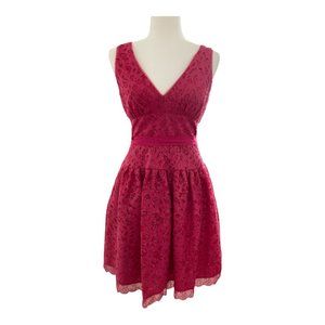 BCBGMAXAZRIA Katarina Sequined Lace V-Neck Midi Dress In Pink Azalea size 2